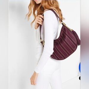New Michael Kors Brooklyn Plum Burgundy Studded Grommet Hobo‎ Shoulder Bag